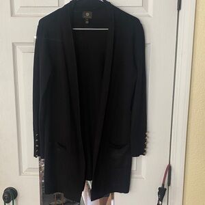 JM Collection Black sweater with Gold Button Accents